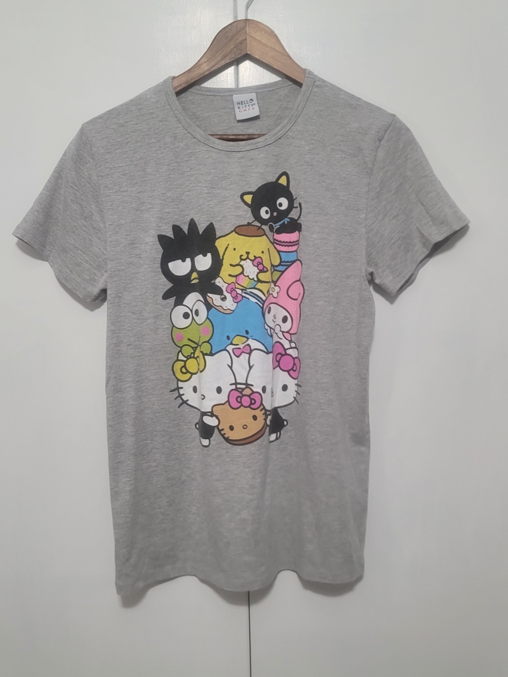 Hello Kitty Light Gray Short Sleeve Tee with Colorful Character Stack